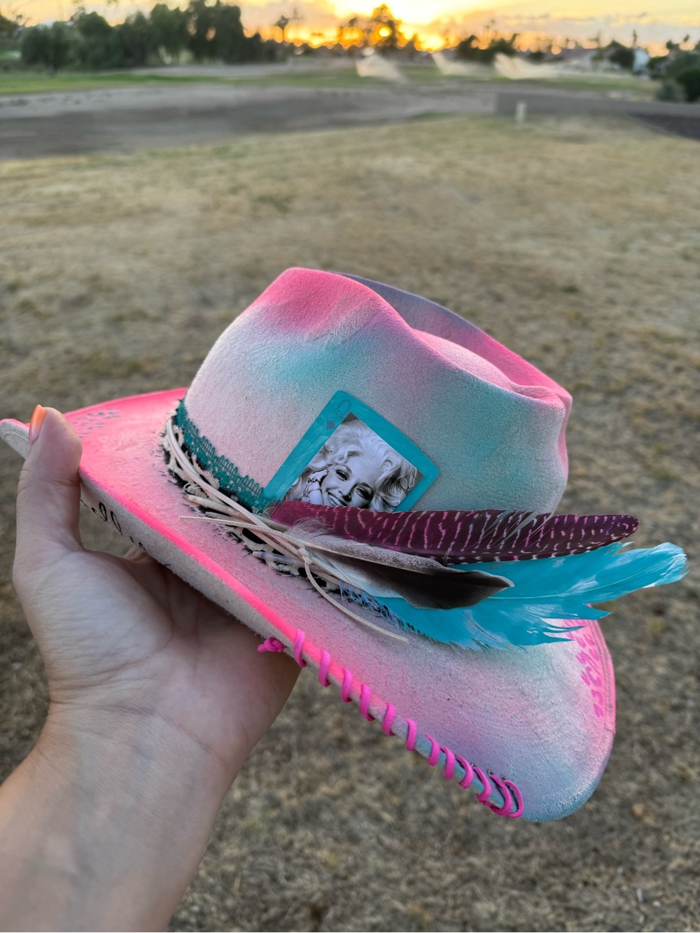 Pink blue corazón heart Dolly cowboy hat wide brim